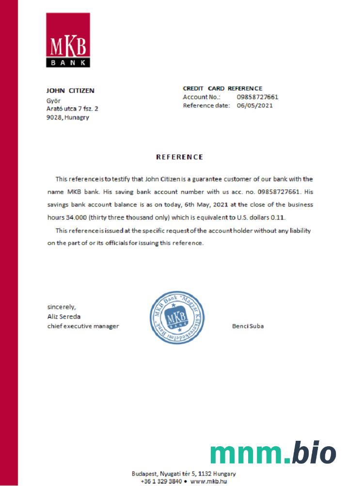 Przykład odniesienia banku Węgier MKB w formatach Word i PDF